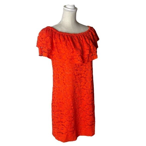 Trina Turk Off the Shoulder Lace Mini Dress in Tangerine - Picture 8 of 16